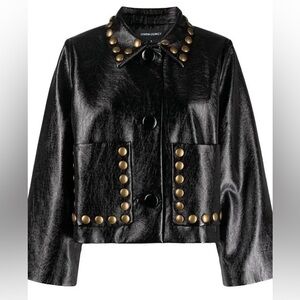 CYNTHIA ROWLEY 
Studded Vegan Leather Jacket - Black